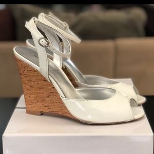 Nine West white leather wedges